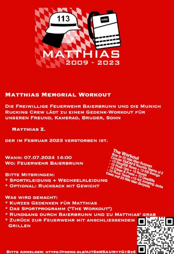 Einladung zum Gedenk-Workout für Matthias